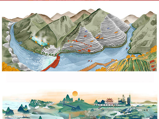 水彩/国风 风景创作 山水长图