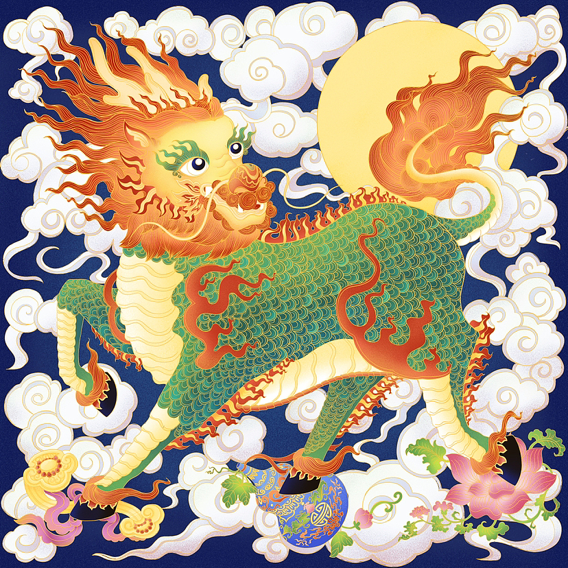 國(guó)潮插畫(huà)-麒麟瑞獸（圖ZMzQ3MzUwMTA4） - 商業(yè)插畫(huà) - 站酷設(shè)計(jì)師Kiso333原創(chuàng)素材 - 站酷ZCOOL