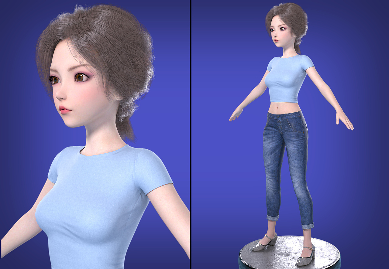 原创美少女数字人模型可爱女孩美女大学生青春少女