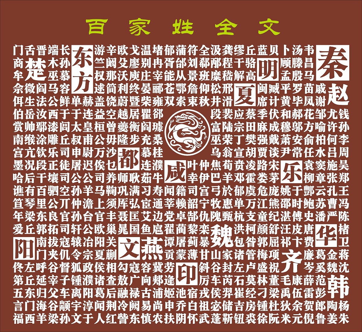 百家姓文字组合雕刻