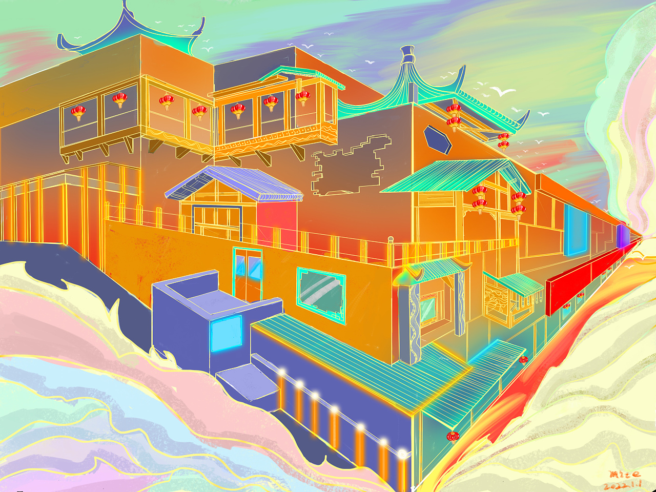 洪崖洞|插画|创作习作|睡不醒的小虫 - 原创作品 - 站酷 (zcool)