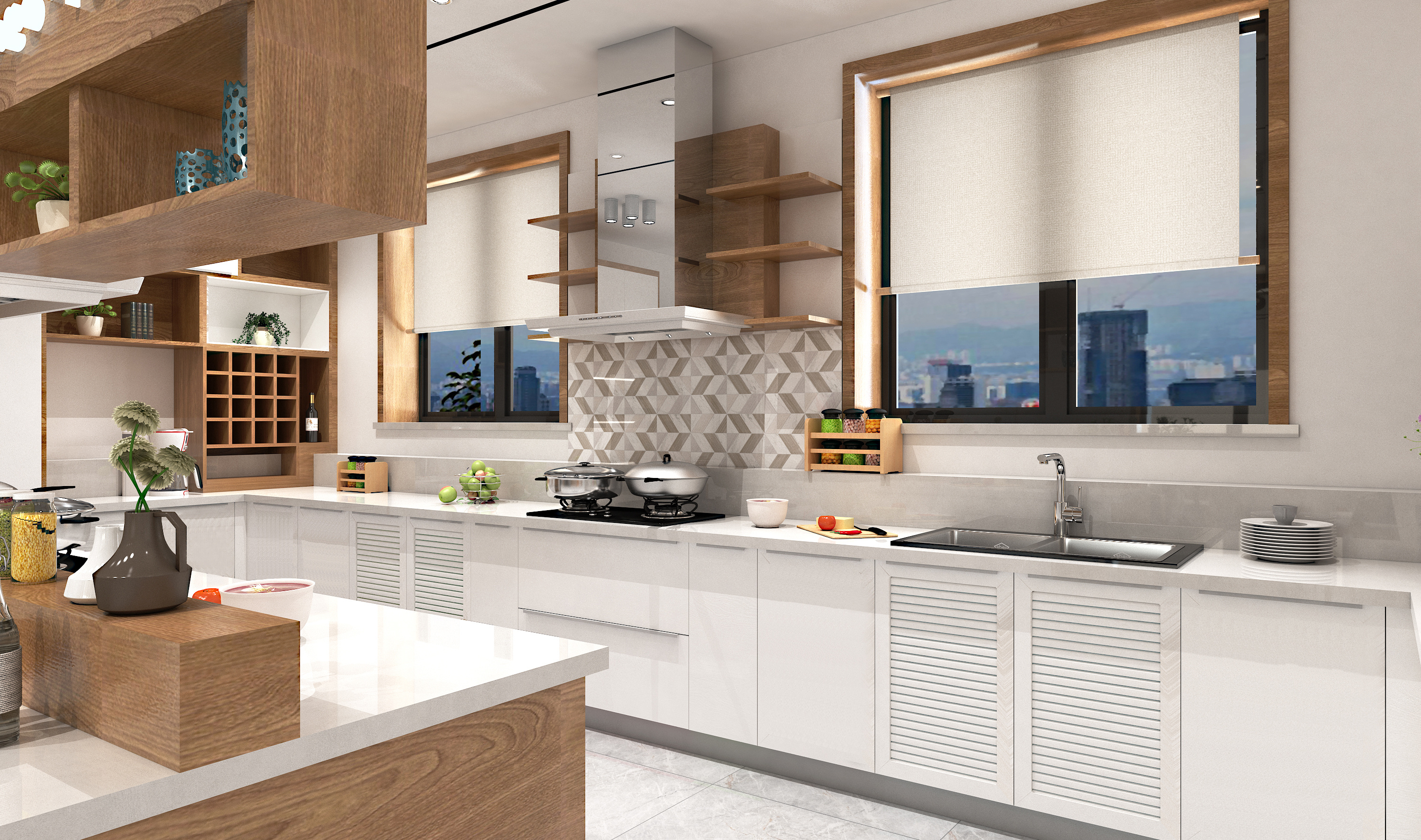 现代厨房效果图 - 效果图交流区-建E室内设计网