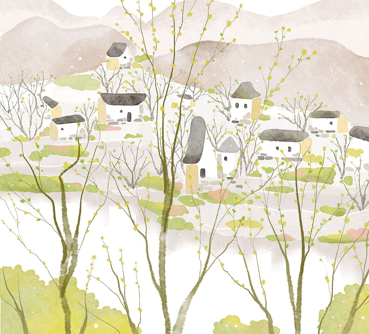 暖暖甜甜的国风水彩画