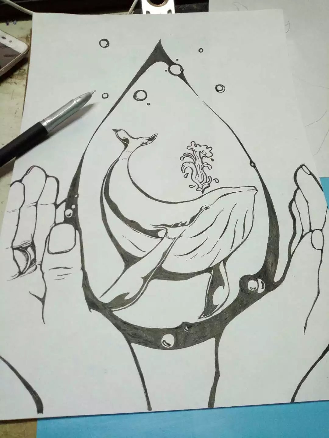 zxb手绘插画黑白水笔画