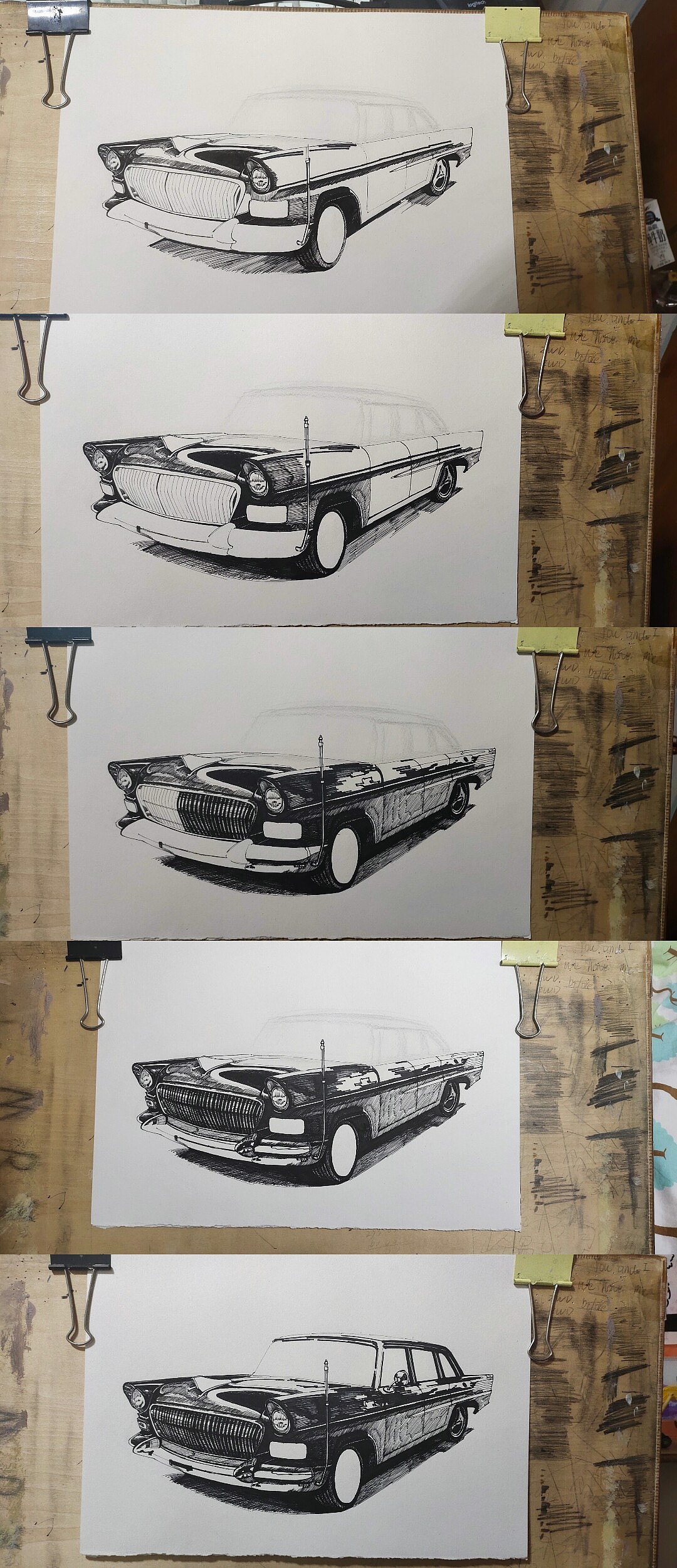 汽车手绘中性笔画之红旗轿车ca72