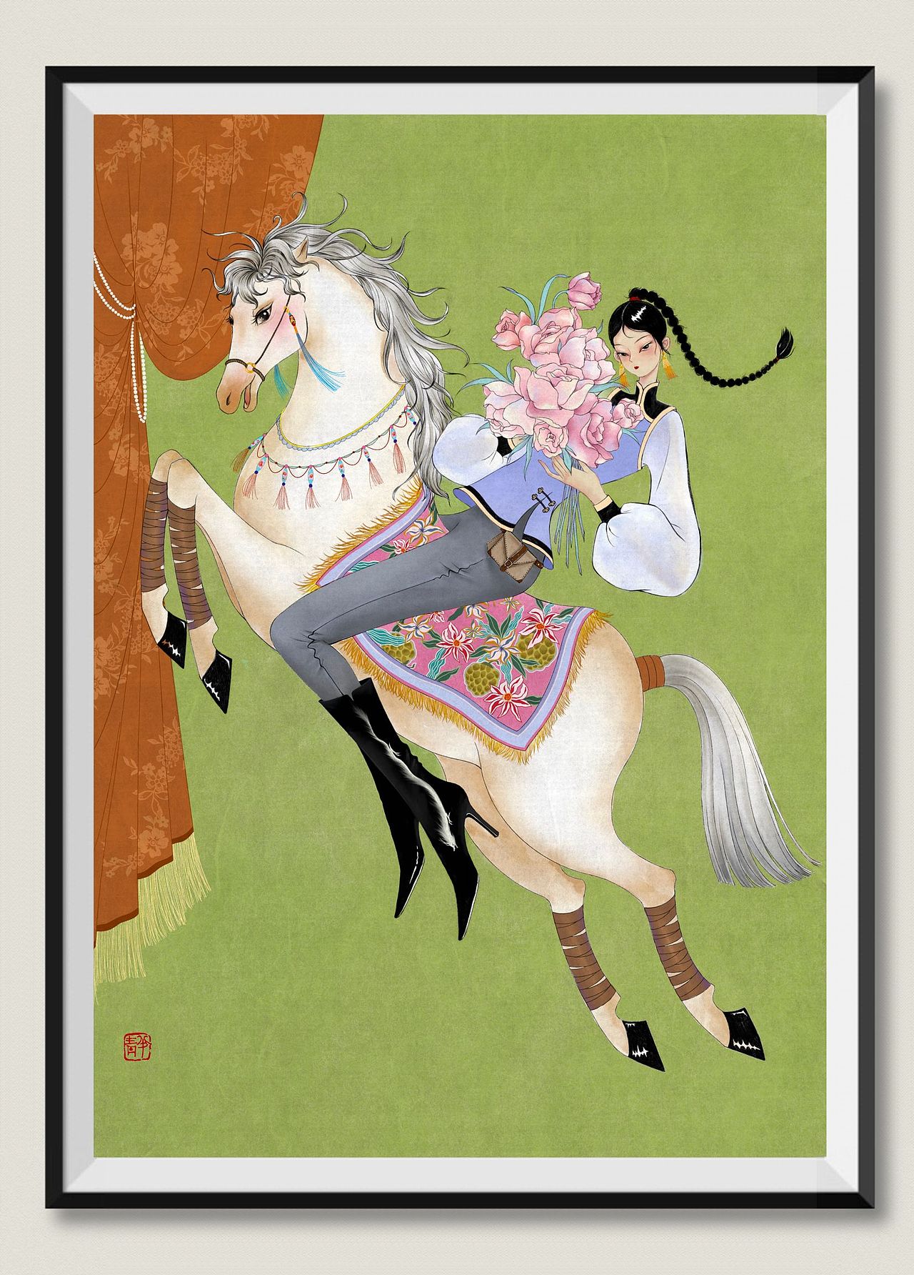 新国风插画｜《龙马与花花》