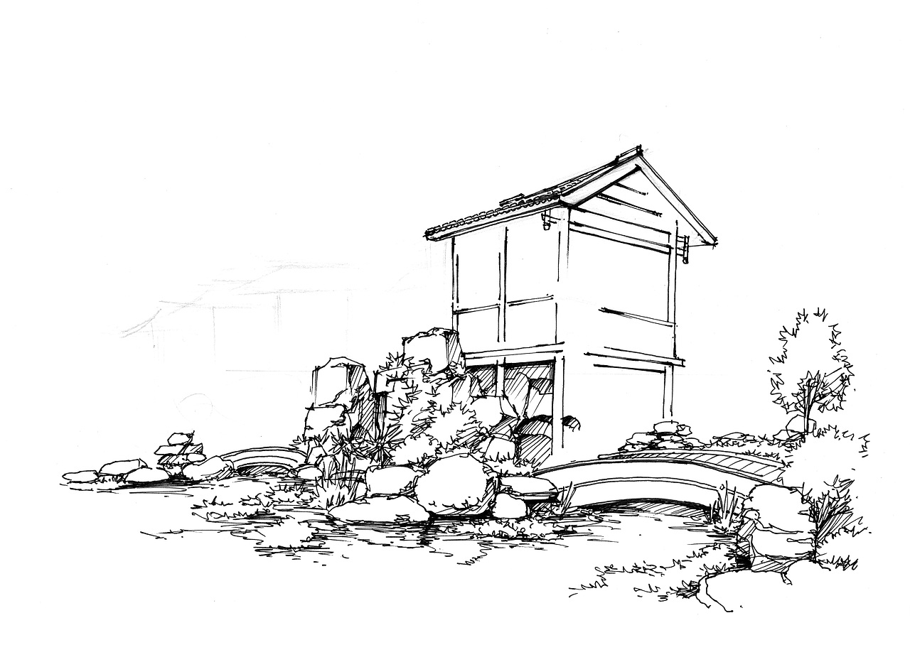 假山爬山廊景观手绘作品云南昆明手绘培训一行手绘组