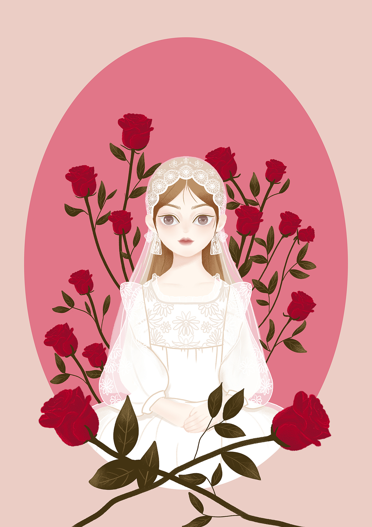 植物系列少女风插画