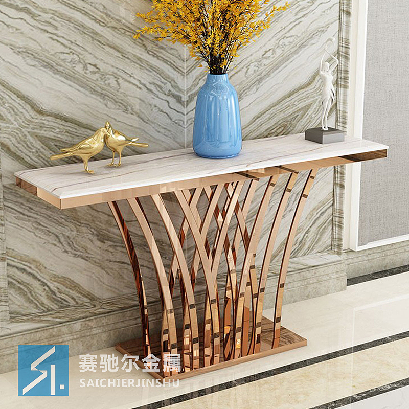 中式欧式现代不锈钢玄关台中间放上大理石效果会更好吗