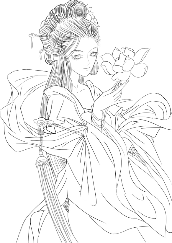 板绘古风美女线稿练习-插画（图ZODE4NTI1NDg=） - 创作习作 - 站酷设计师金毛妞妞麻麻原创素材 - 站酷ZCOOL