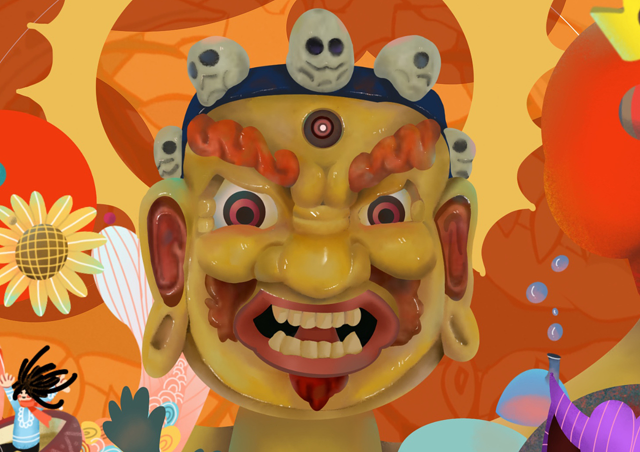 戏剧插画(一) 藏戏【面具贪嗔痴】_浊岛leosun-站酷zcool