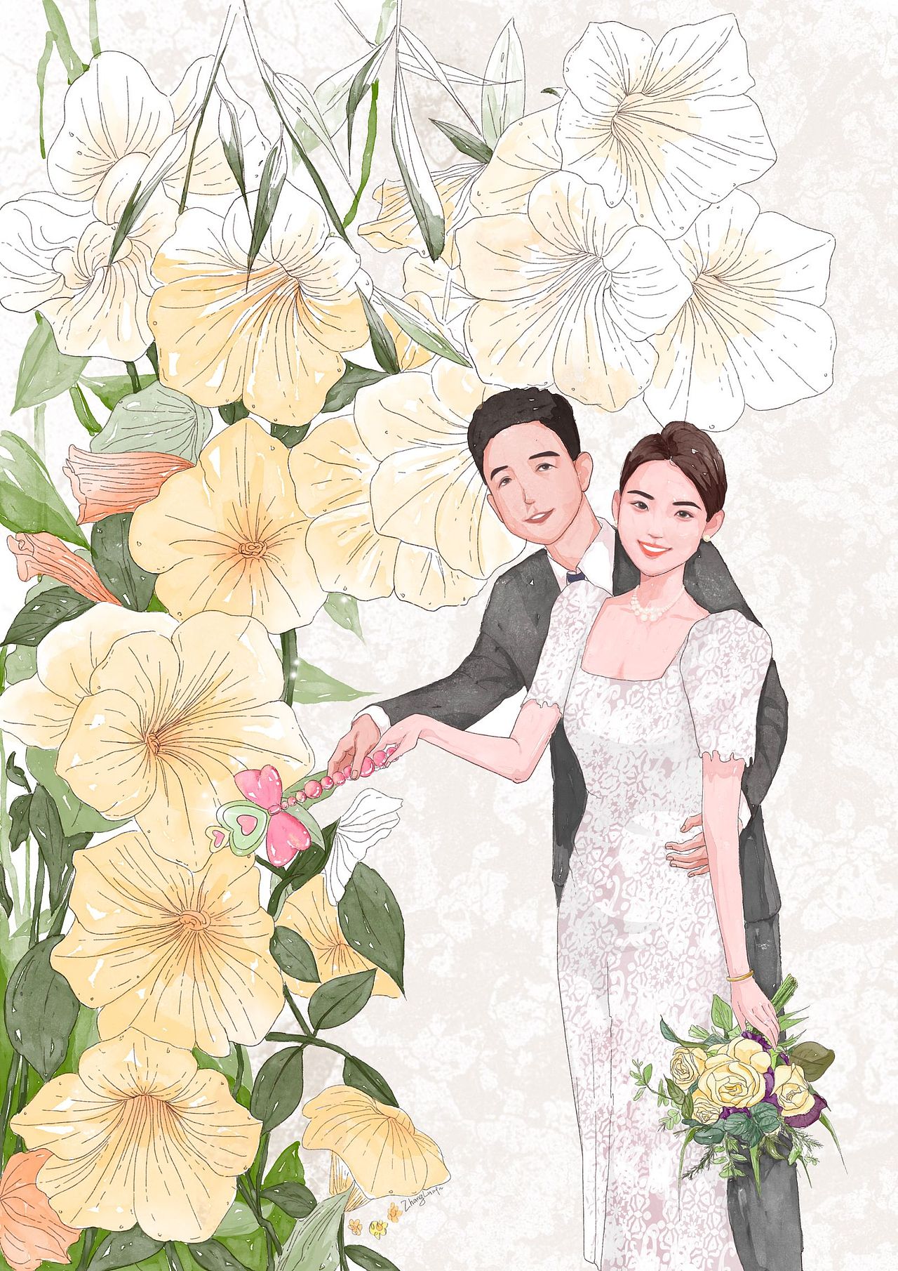 手绘订婚插画（图ZMzQ2ODI5NDU2） - 艺术插画 - 站酷设计师没有丸子面原创素材 - 站酷ZCOOL