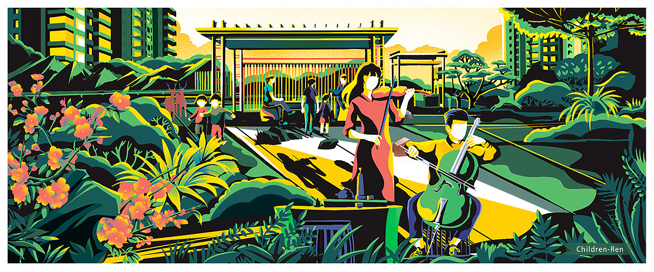 一组色块场景插画