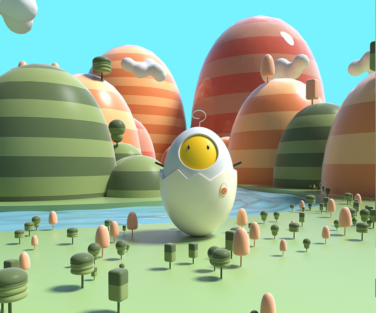 卡通ip蛋蛋场景渲染