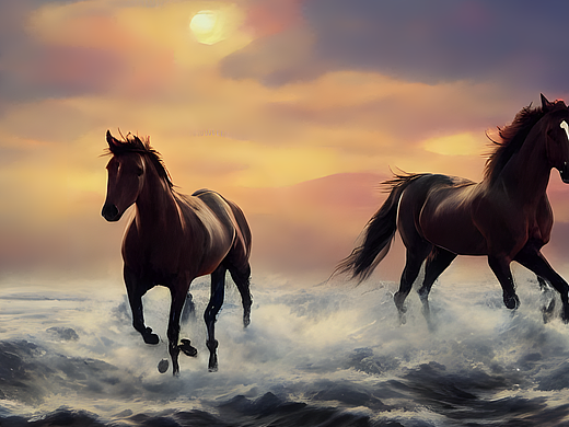 #AI创作实验室#夕阳 河流 万马奔腾（个人主页-ZNjI3Mjc2MjQ=） - AI作品 - 站酷设计师飒飒的橘猫原创素材 - 站酷ZCOOL