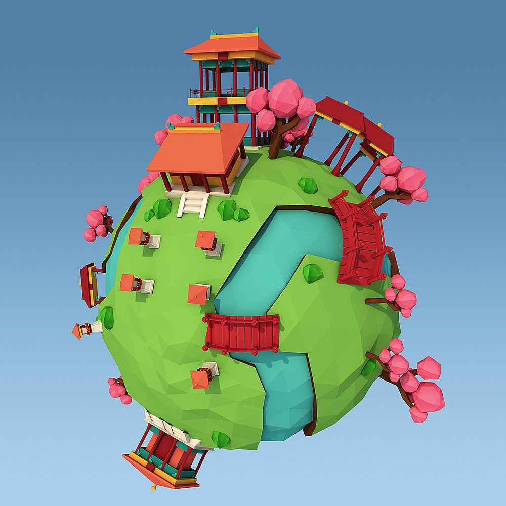 C4D 低多边形建模 中式建筑星球（图ZNjYwNDMxMzY=） - 建筑/空间 - 站酷设计师易木lucky原创素材 - 站酷ZCOOL
