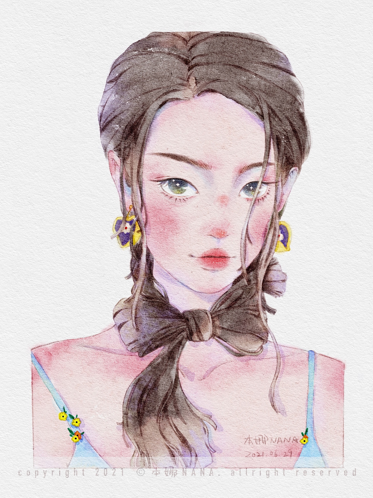 iPad少女插画,水彩风