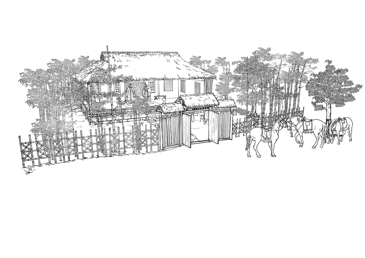 三顾茅庐场景线稿