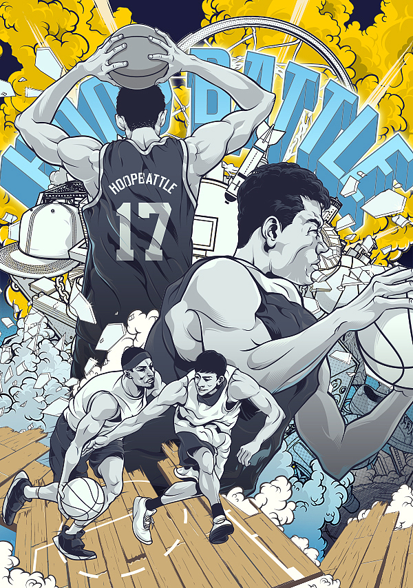 HOOPBATTLE2017海報插畫（圖ZMTA0ODY1OTA0） - 商業(yè)插畫 - 站酷設(shè)計師章魚ZX原創(chuàng)素材 - 站酷ZCOOL