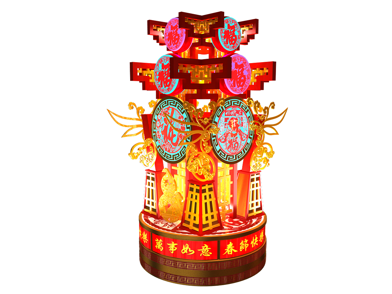 新年美陈 中国风 鼓 灯箱 春 福（图ZMTE2NDM0NDc2） - 其他三维 - 站酷设计师抓了个瘦八戒原创素材 - 站酷ZCOOL