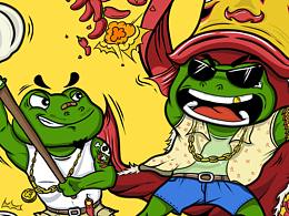 莎蛙迪咖美蛙魚頭餐飲品牌插畫