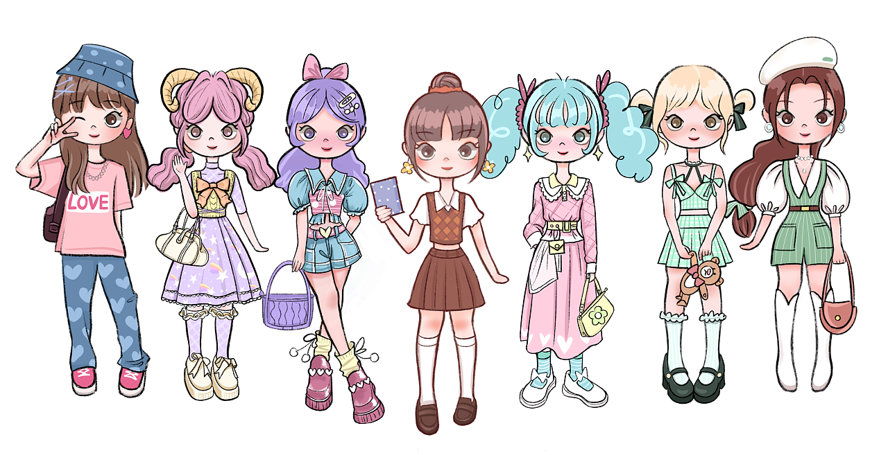 可爱少女时尚手绘换装贴纸