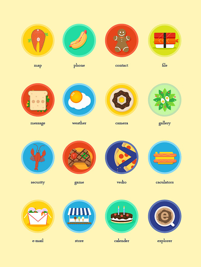 扁平食物主题图标（图ZMzMzMzQ3ODQ=） - 图标 - 站酷设计师kiddings原创素材 - 站酷ZCOOL