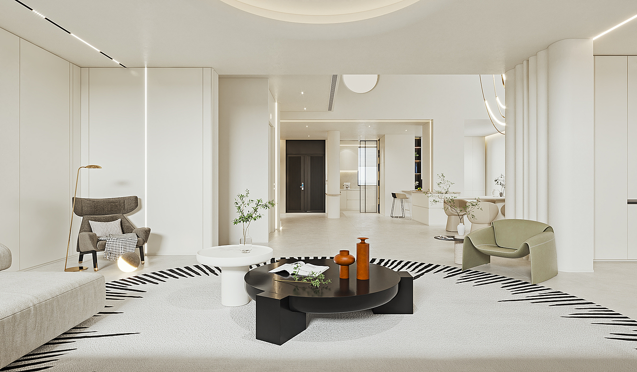 现代极简奶油跃层（图ZMzQ0NDIxNjE2） - 家装设计 - 站酷设计师A大连绘图员皓皓原创素材 - 站酷ZCOOL