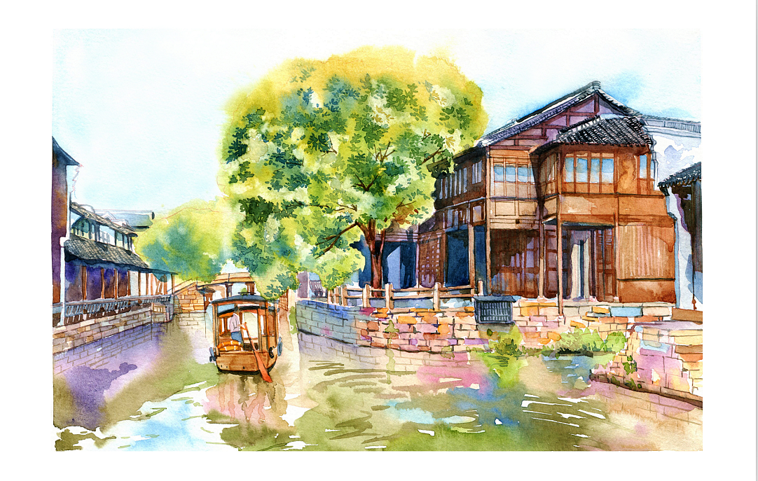手绘城市系列浙江乌镇