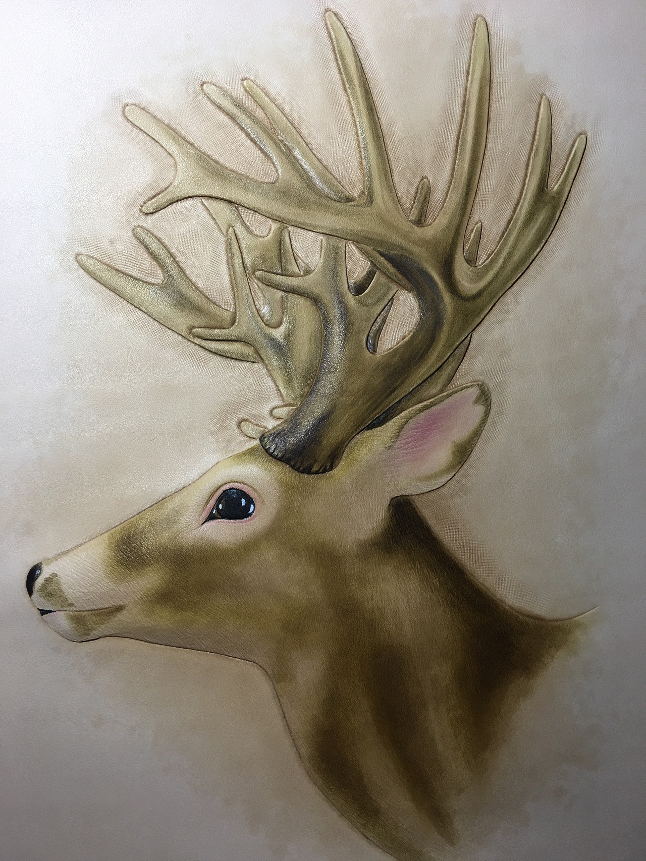 皮雕画—-"鹿"与"禄"