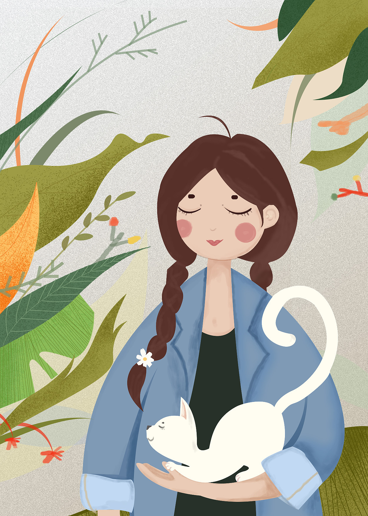 女孩与猫|插画|艺术插画|那些花儿er - 临摹作品 - 站酷 (zcool)