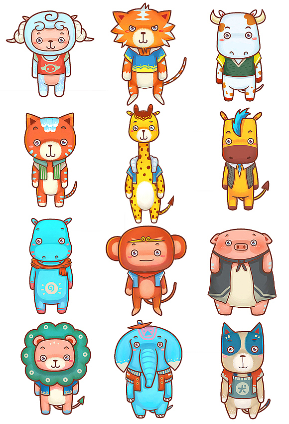 新的一套动物形象设定版权卖断出售,有意请联系.(附侧视图,坐,站两姿势)