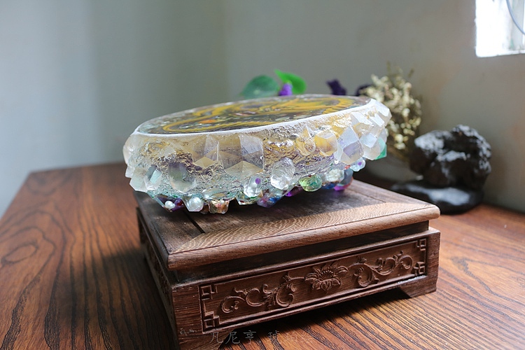 水晶里的幻彩紫金盘龙 琥珀绘(3D树脂画)