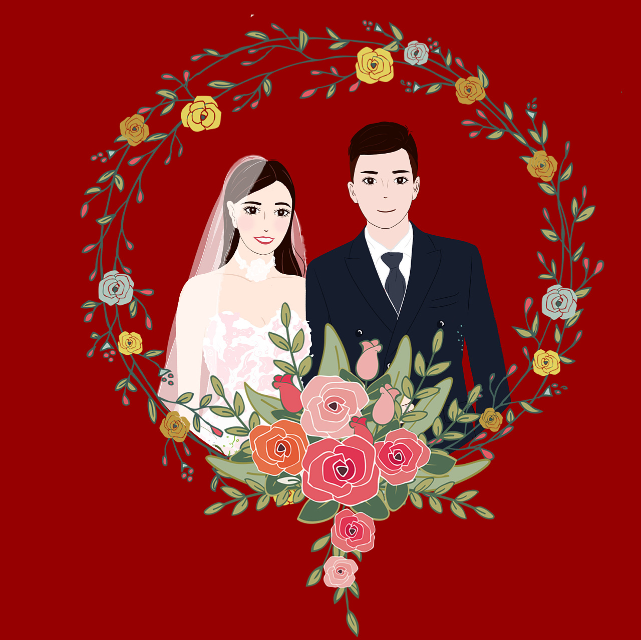 定制类婚礼请柬插画设计