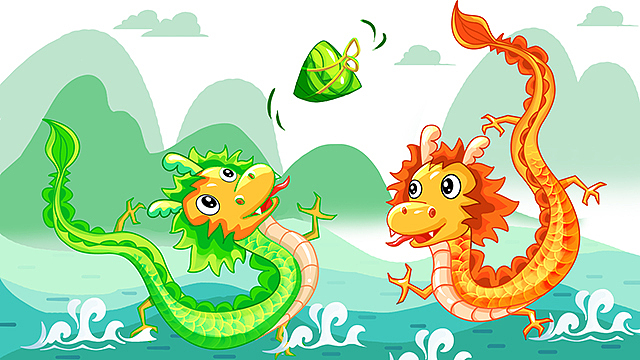 二龙戏粽（图ZMTE0NDAxNzA4） - 儿童插画 - 站酷设计师是七一A原创素材 - 站酷ZCOOL