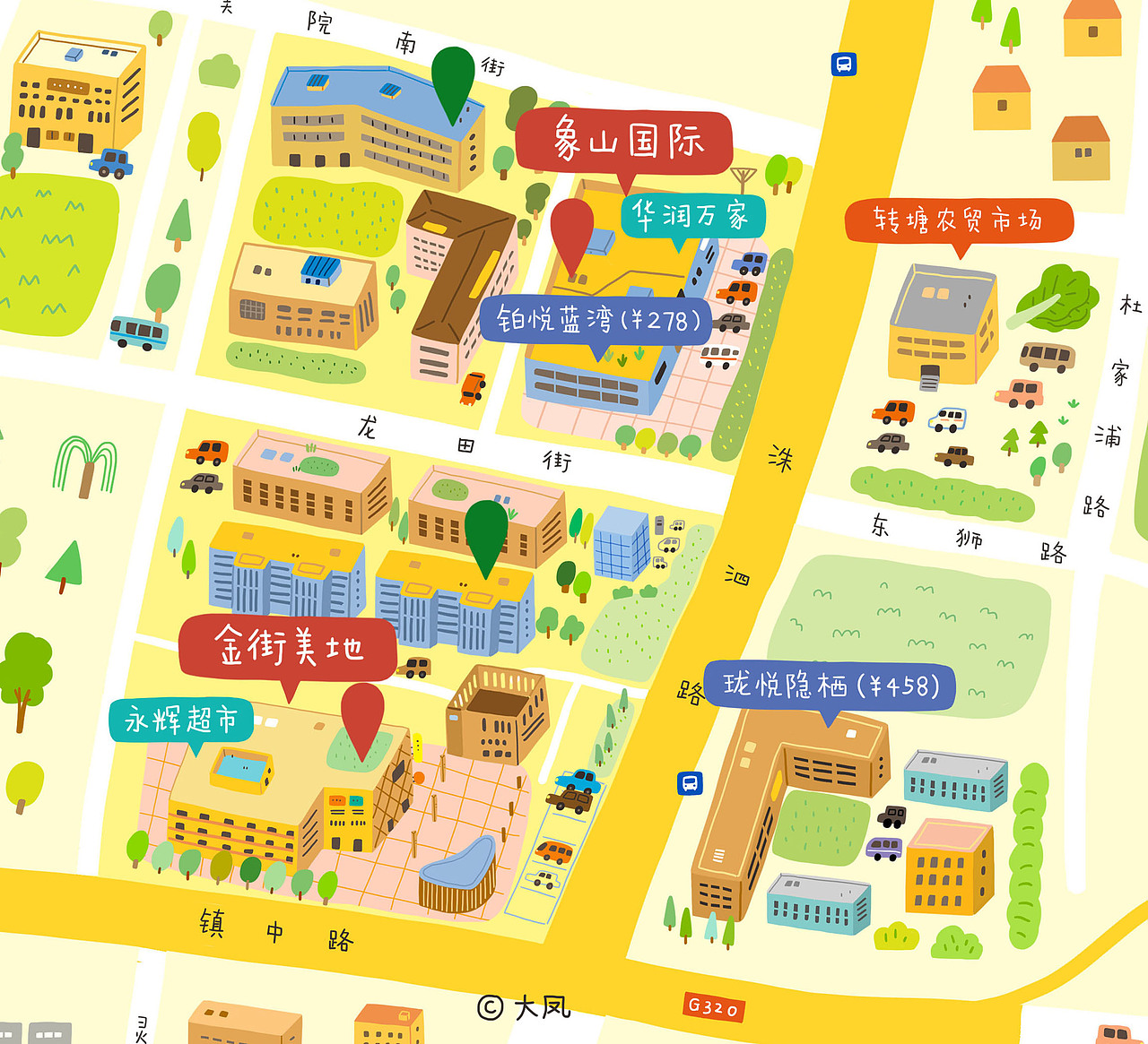 手绘地图40西湖大学