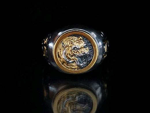 【虎嘯山林】純銀包金戒指（個人主頁-ZNjMxMDE4MzI=） - 首飾設(shè)計 - 站酷設(shè)計師猴哥文玩工作室原創(chuàng)素材 - 站酷ZCOOL