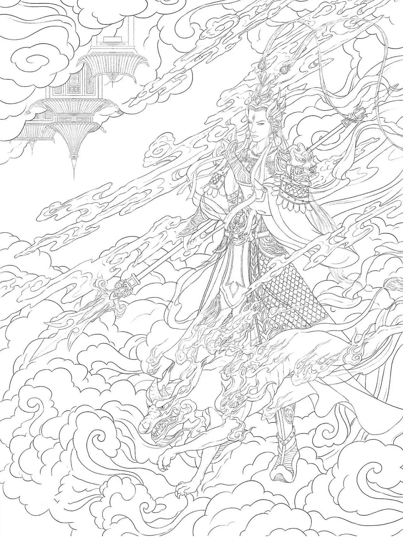 国潮水墨风插画设计-杨戬