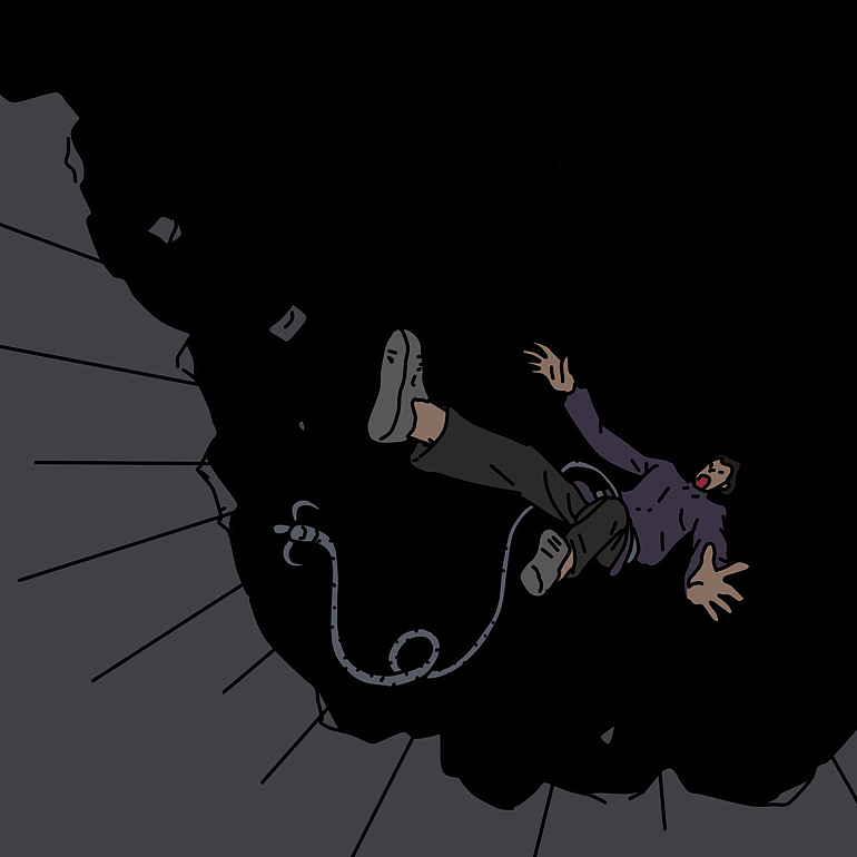 忽然他一脚踏空从悬崖跌落下去!