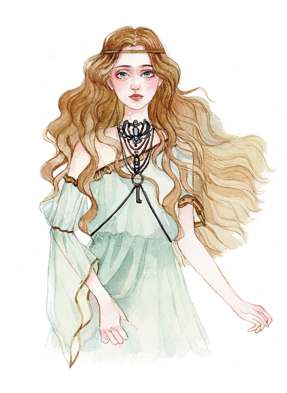 水彩手绘复古风小姐姐
