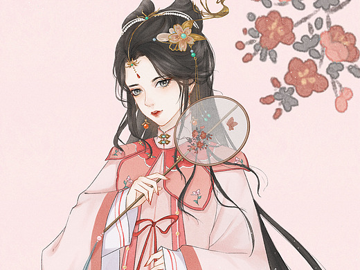 一张粉色云肩明制汉服半身人设