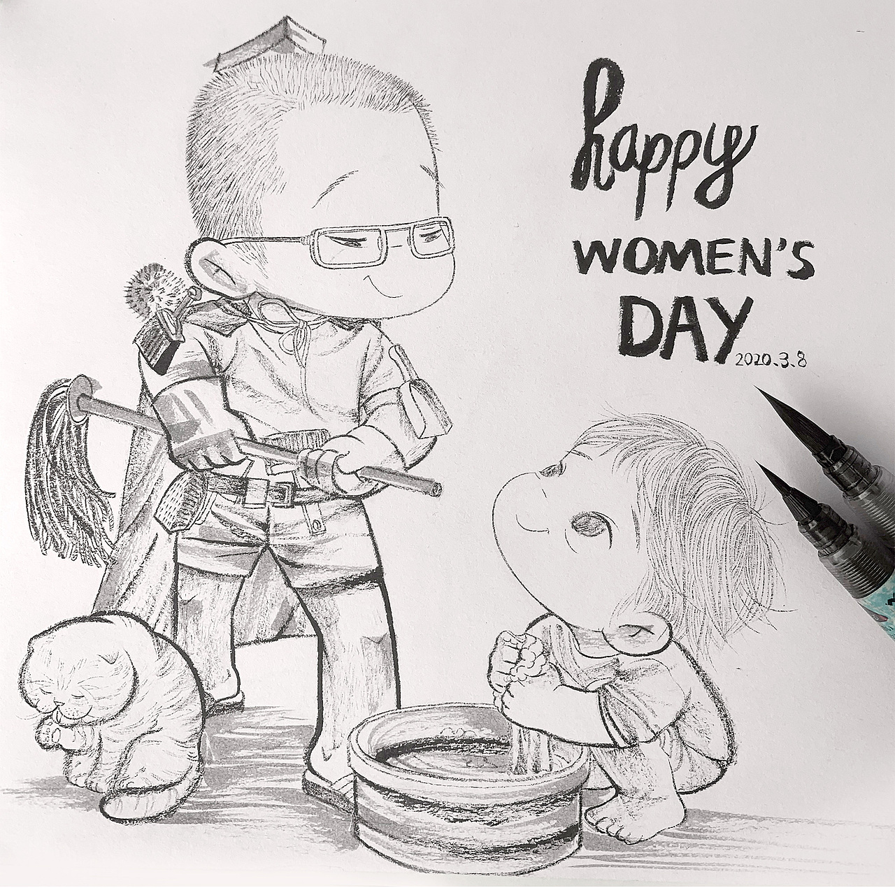 毛笔手绘ps淡彩