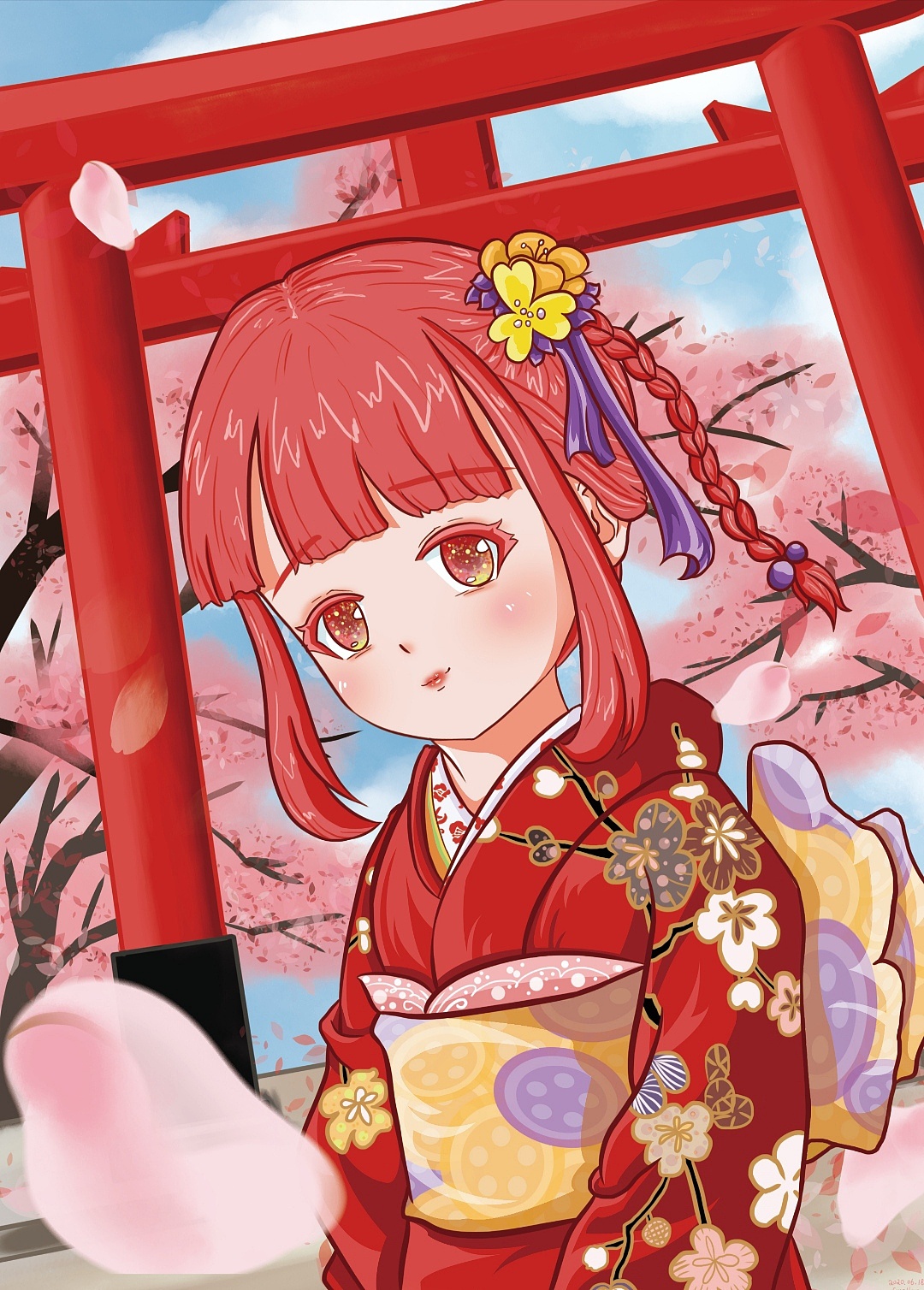 樱花下的和服少女