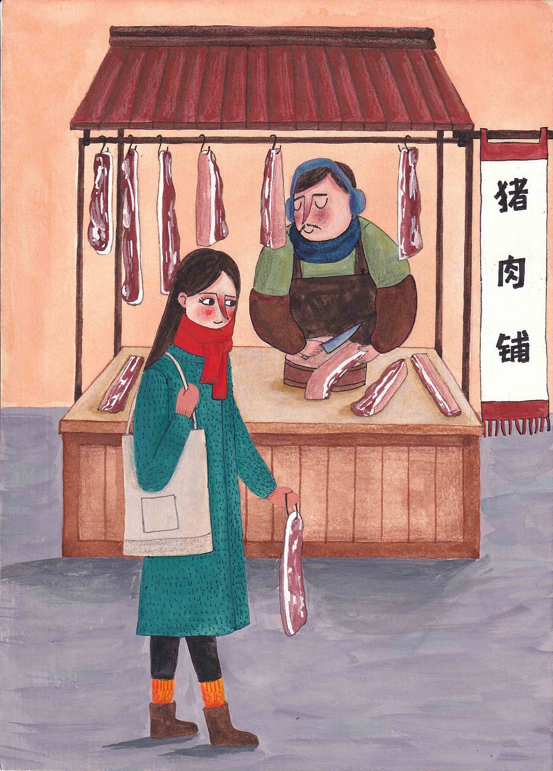 过年插画【春节童谣】“二十六,去买肉”