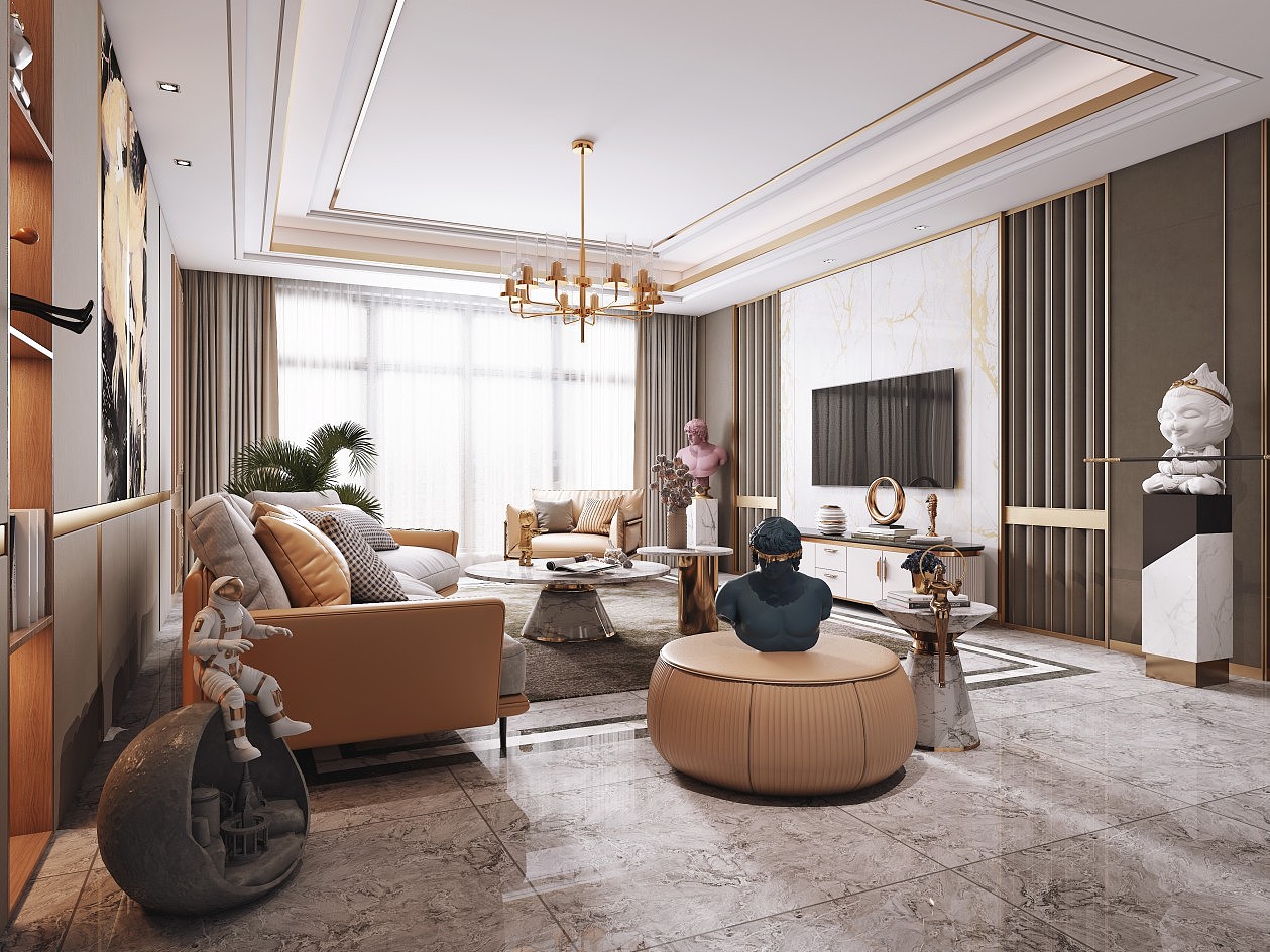 美式大户型客厅沙发茶几-上海装潢网