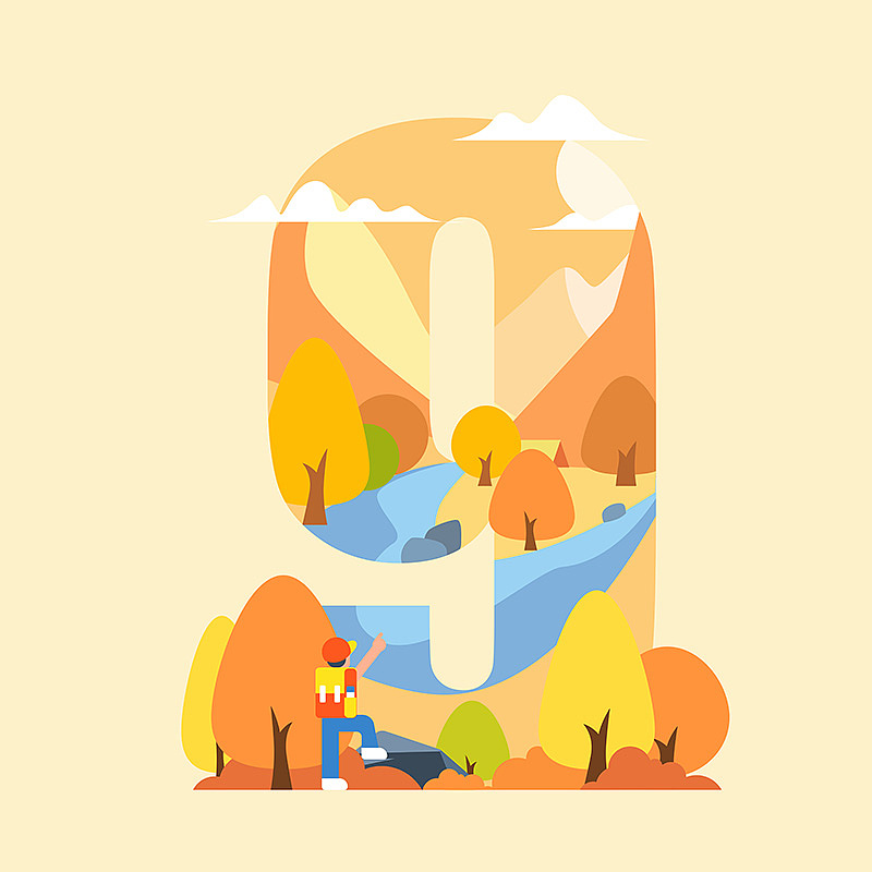 十二个月数字矢量插画