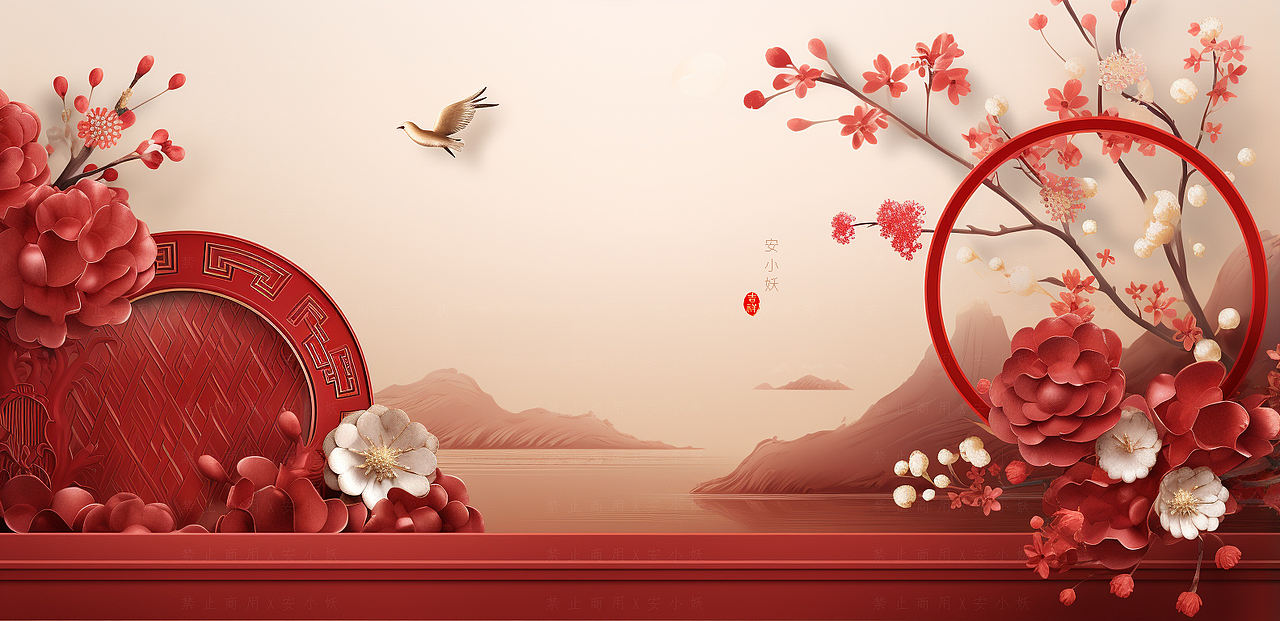 节日插画｜中国红背景（图ZMzQ5MzcyMjE2） - 新锐潮流插画 - 站酷设计师ANXIAOYAO9981原创素材 - 站酷ZCOOL