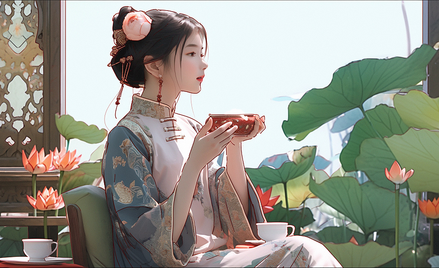 适合茶饮类包装封面的古装插画图（图ZMzQxNTYyNzA0） - 商业插画 - 站酷设计师手持星光原创素材 - 站酷ZCOOL