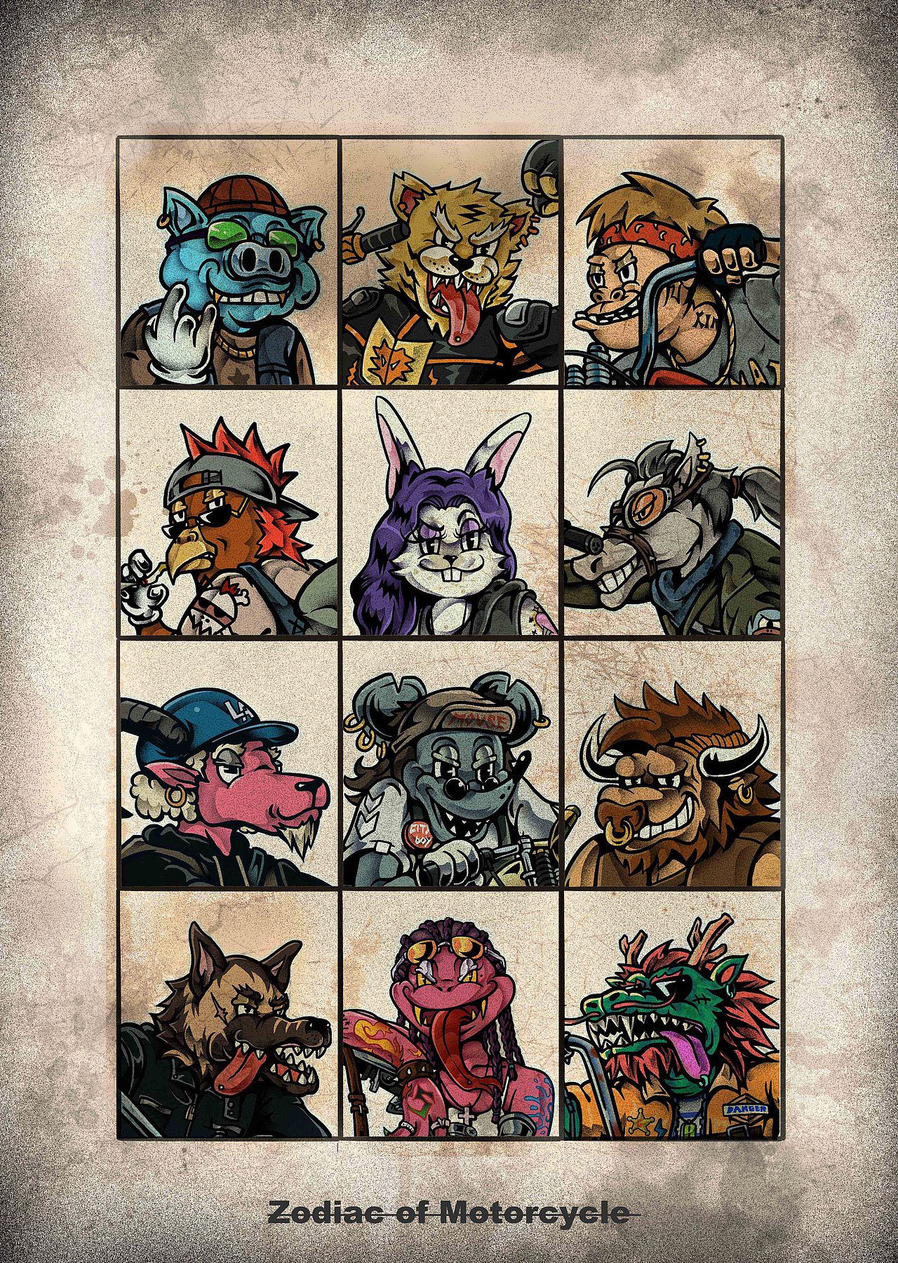 十二俊俏机车客 (Twelve Chinese Zodiac Signs)(图ZMzA0Njc2ODIw) - 新锐潮流插画 - 站酷设计师無了了三爷原创素材 - 站酷ZCOOL
