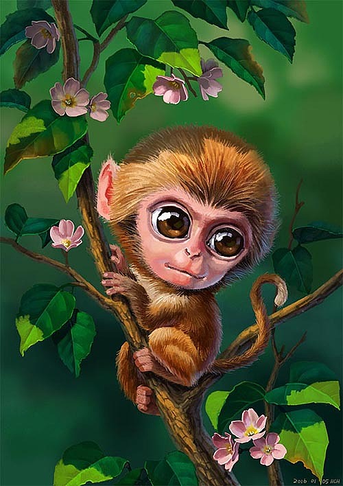 (娃他妈)手绘猴子插画